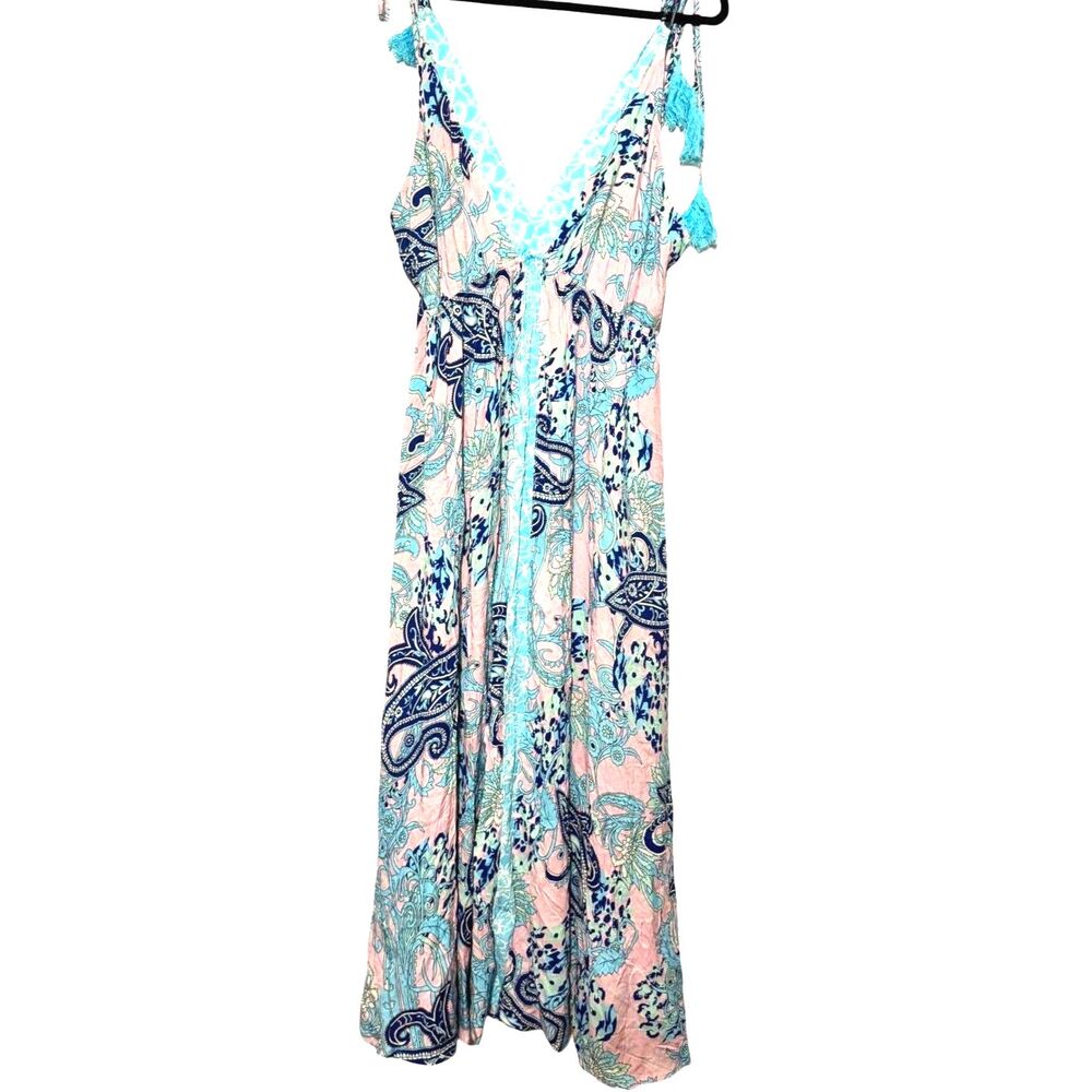 Cupshe Paisley Tassel Maxi Dress NWT Large Boho Beach Vacation Festival Hippie